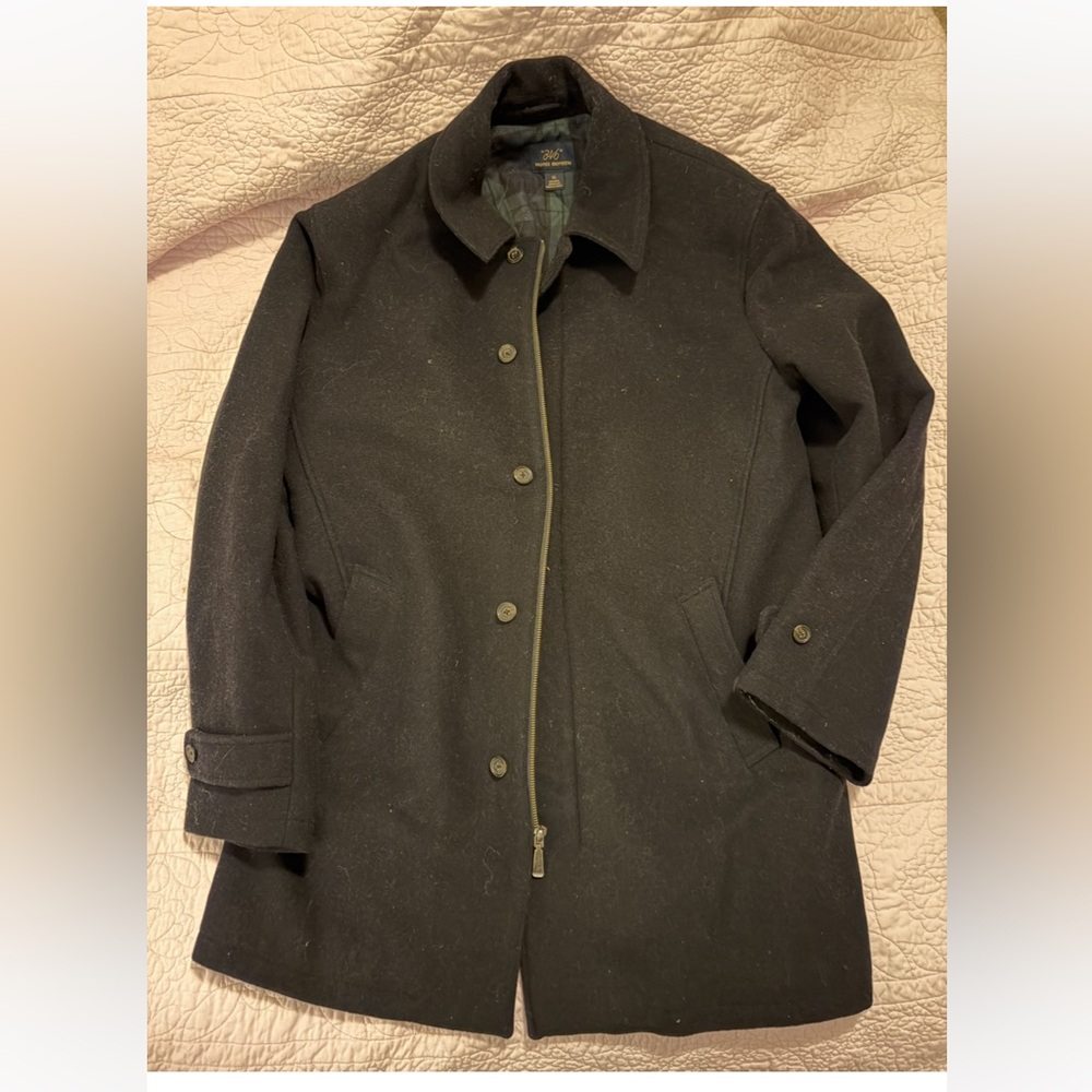 Brooks Brothers Men’s Black Dress Coat with Plaid Lining Details
